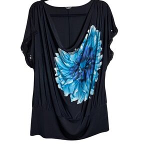 Dress Barn Women Floral Blouse Black Plus Size‎ 22/24 Sequin Dolman Short Sleeve